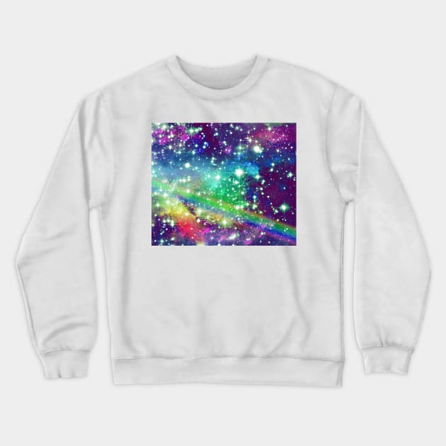 Rainbow Stars and Galaxies Crewneck Sweatshirt by saradaboru